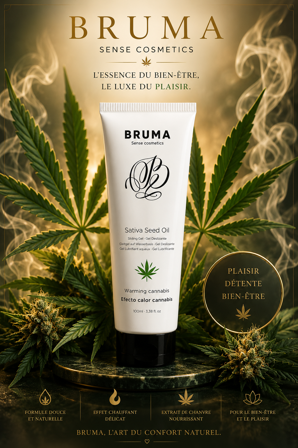 BRUMA - HUILE DE GRAINES DE SATIVA GEL GLISSANT RÉCHAUFFANT SAVEUR DE CANNABIS 100 ML