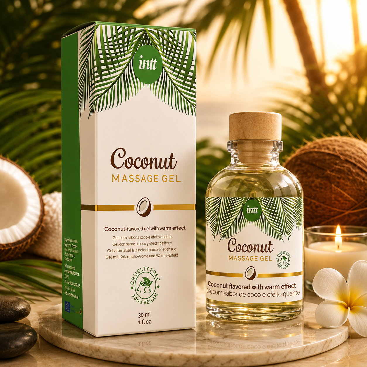 INTT - GEL DE MASSAGE VÉGAN AU SAVEUR DE COCO ET EFFET CHAUFFANT