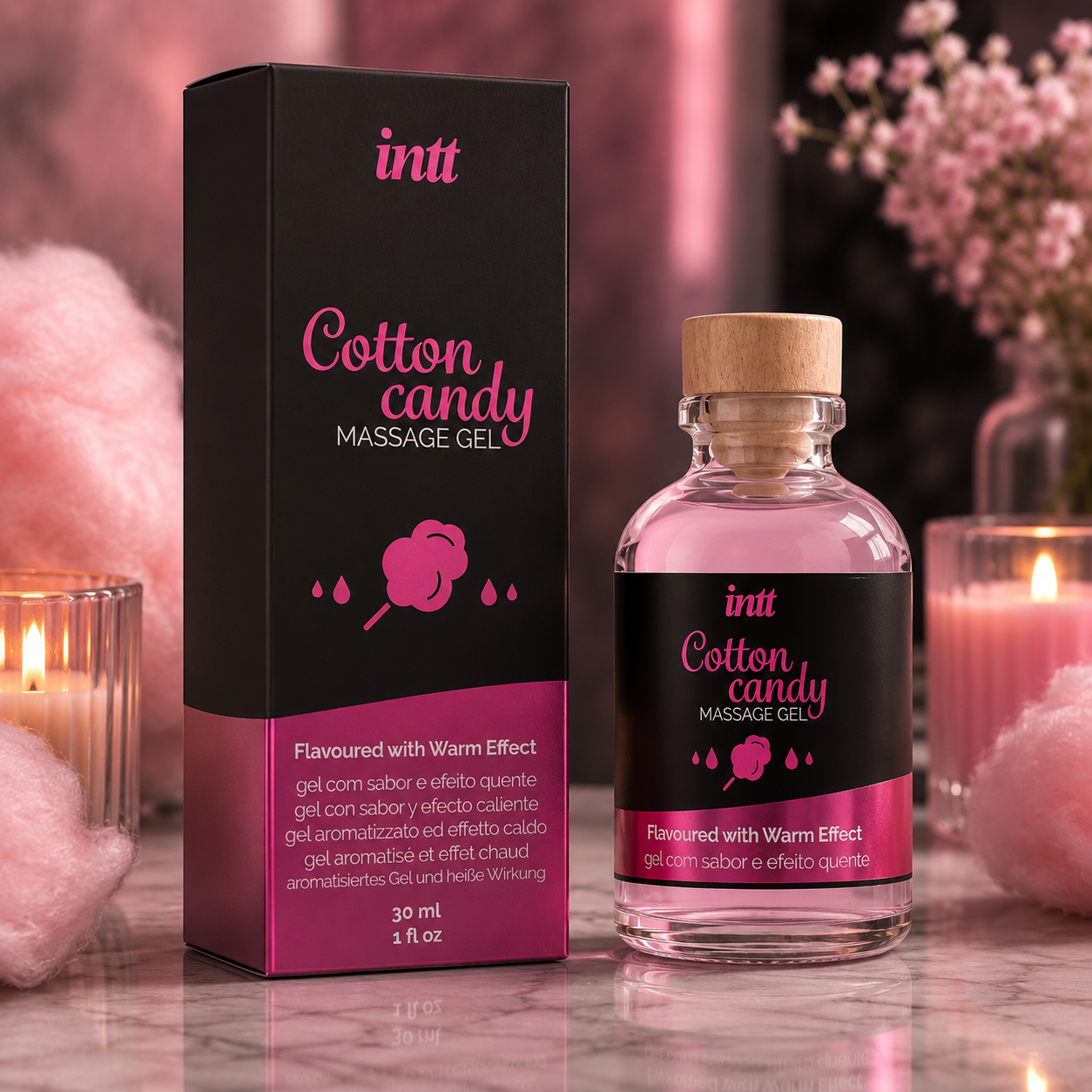 INTT MASSAGE &  SEX ORAL - GEL DE MASSAGE SAVEUR COTTON BARBE À PAPA ET EFFET CHAUFFANT