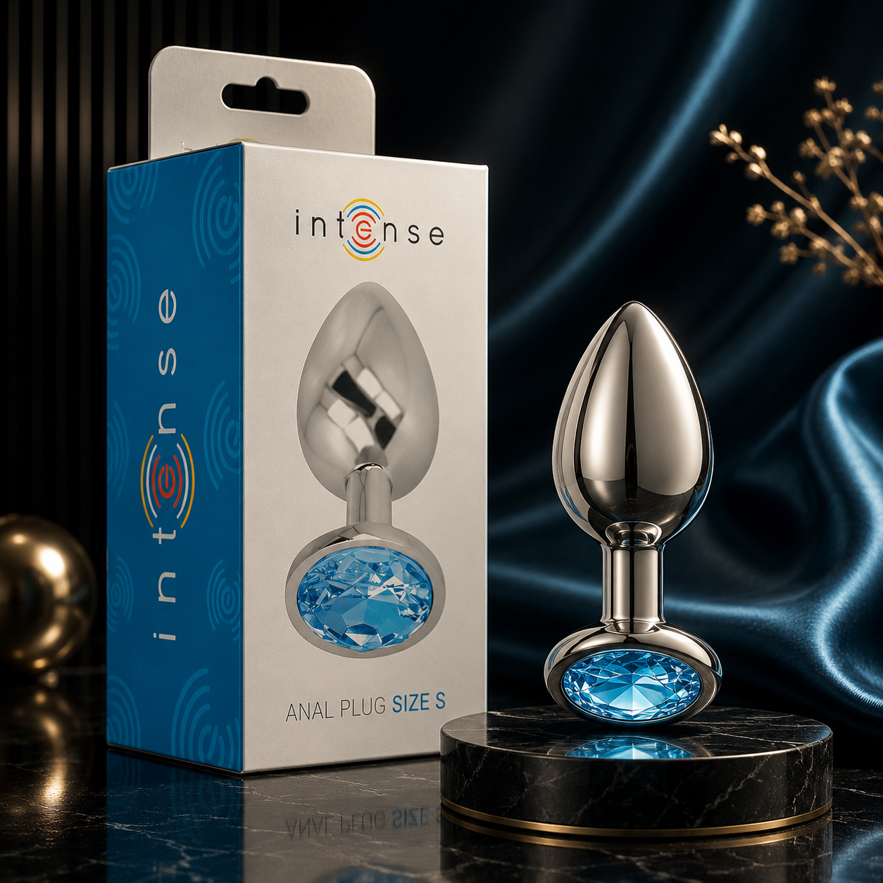 INTENSE - PLUG ANAL EN MÉTAL ALUMINIUM AVEC CRISTAL BLEU TAILLE S