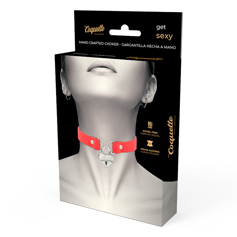 COQUETTE CHIC DESIRE - COLLIER EN CUIR VEGAN ROUGE COEUR