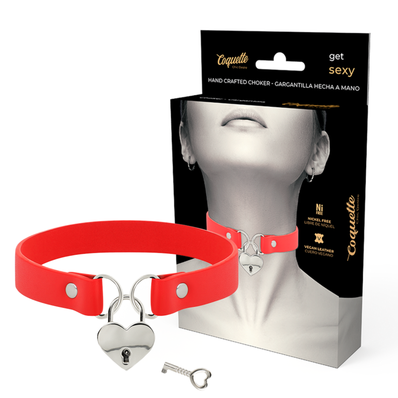 COQUETTE CHIC DESIRE - COLLIER EN CUIR VEGAN ROUGE COEUR